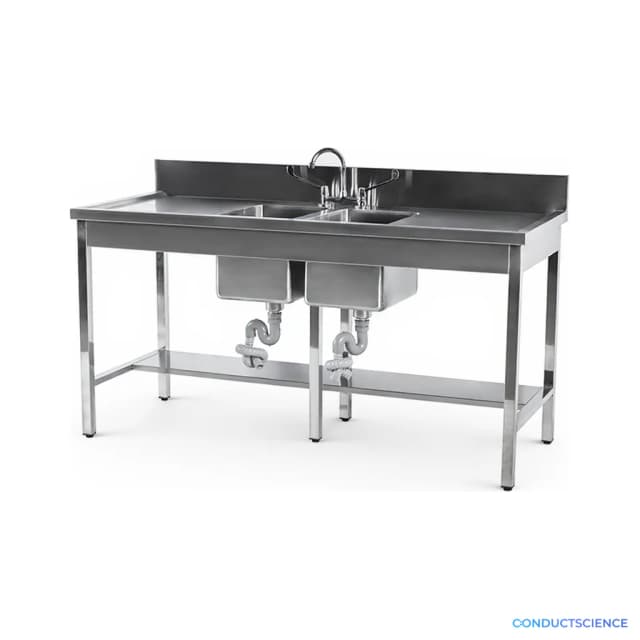 Laboratory Metal Stainless Steel Single Faucet Double Sink Hand Basin