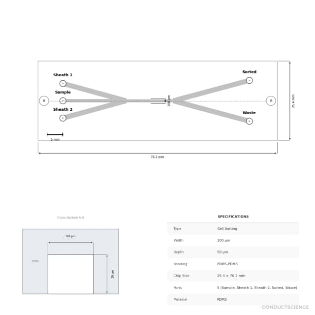PDMS Cell Sorting Microfluidic Chip - Technical Diagram