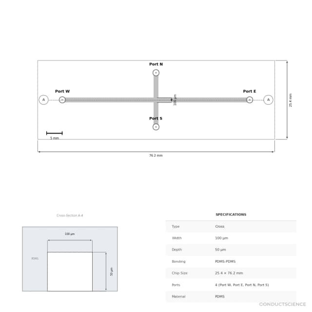 Technical diagram — Cross 100um PDMS-PDMS