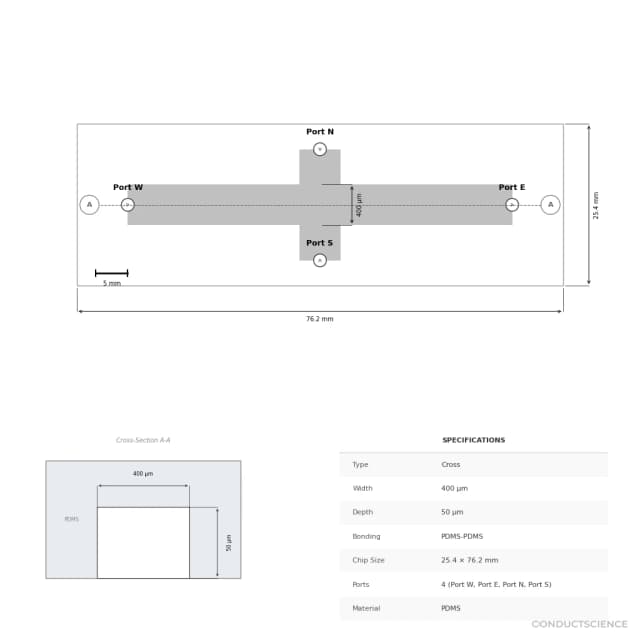 Technical diagram — Cross 400um PDMS-PDMS