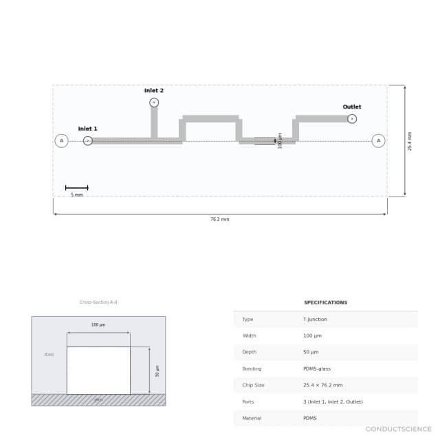 Technical diagram — T-Junction 100um PDMS-glass