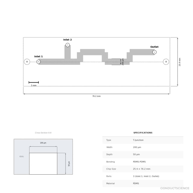 Technical diagram — T-Junction 200um PDMS-PDMS