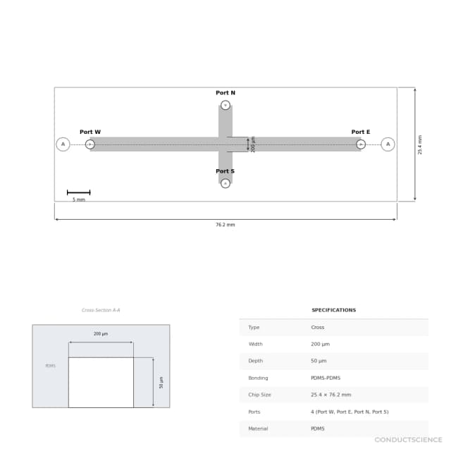 Technical diagram — Cross 200um PDMS-PDMS
