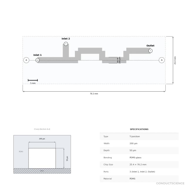 Technical diagram — T-Junction 200um PDMS-glass