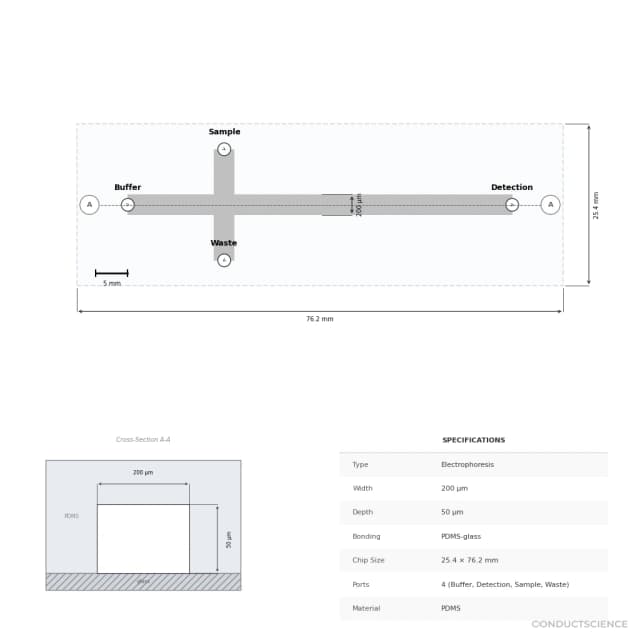 Electrophoresis Chip (200 um, Type A) - Technical Diagram