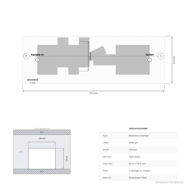 Glass Heavy Metal Detection Chip (1000 um) - Technical Diagram
