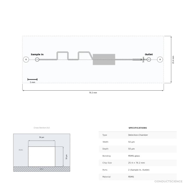 Ultra-Fine Metal Ion Analysis Chip (50 um) - Technical Diagram