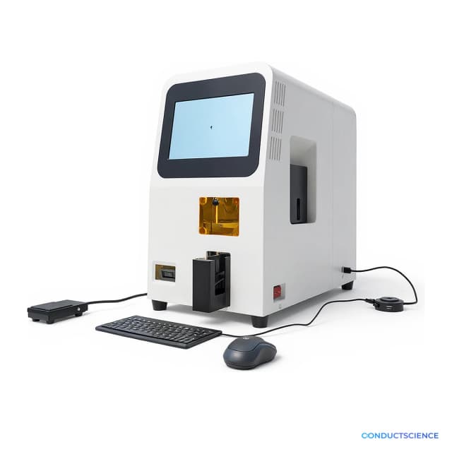 UV laser slide marking system with keyboard, mouse, and barcode scanner