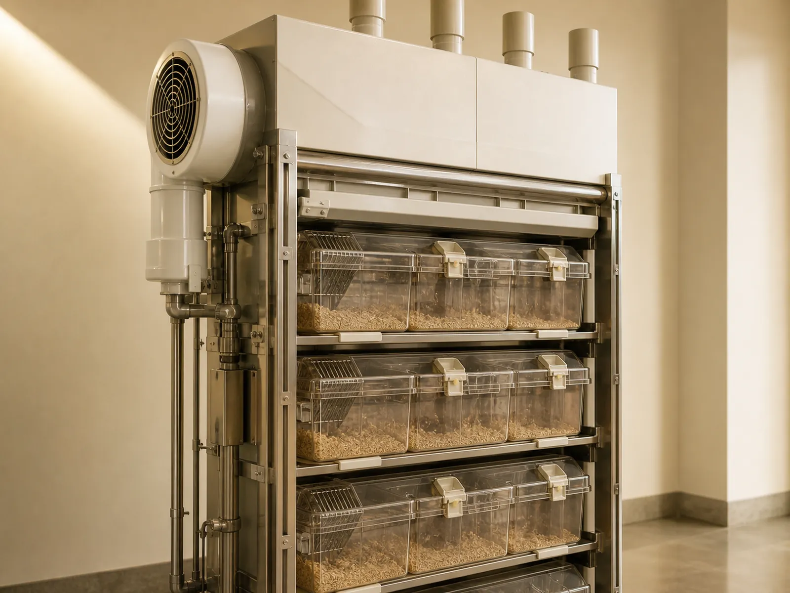Individually ventilated cage system staged for animal housing planning