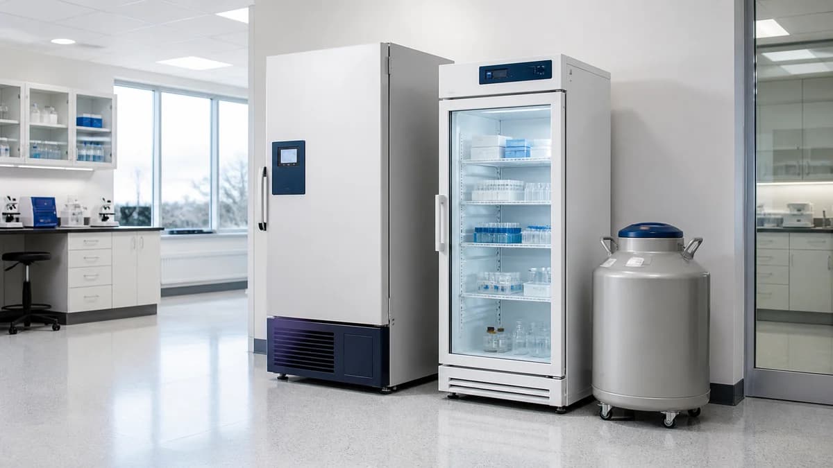 Laboratory cold storage equipment in a clean lab room