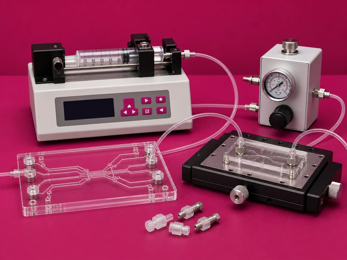 Microfluidic chip, tubing and pressure control equipment