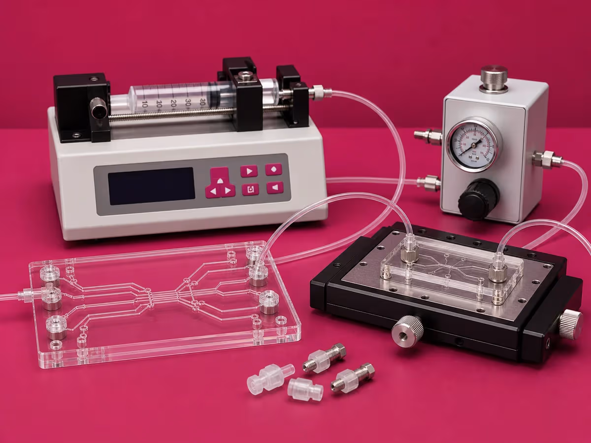 Microfluidic chip, tubing and pressure control equipment