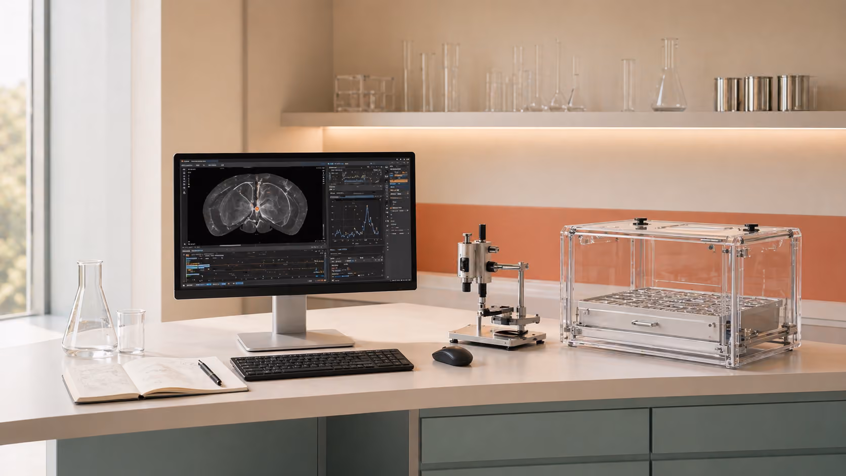 Computer-centered ConductScience workstation with research analysis display