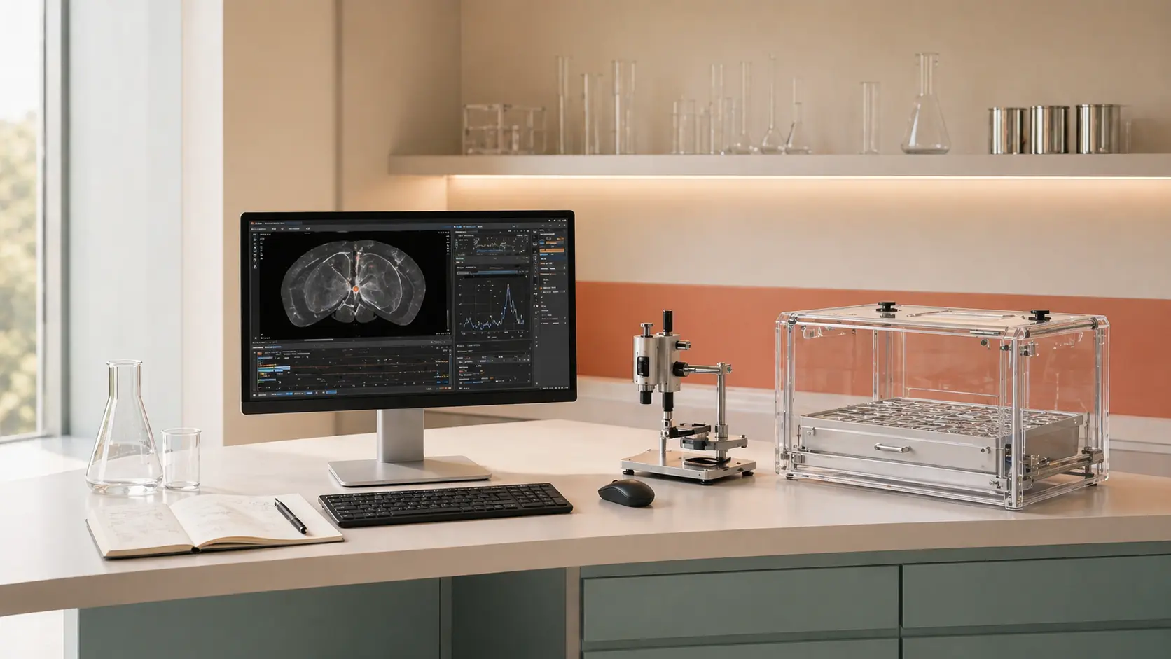 Computer-centered ConductScience workstation with research analysis display