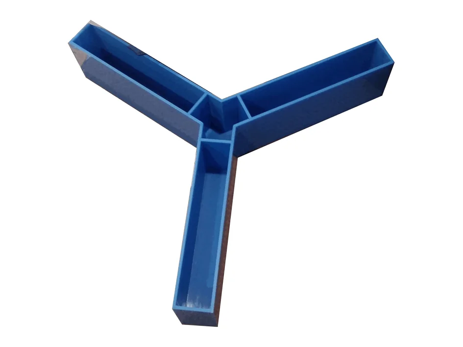 A blue acrylic Y-maze with three enclosed arms