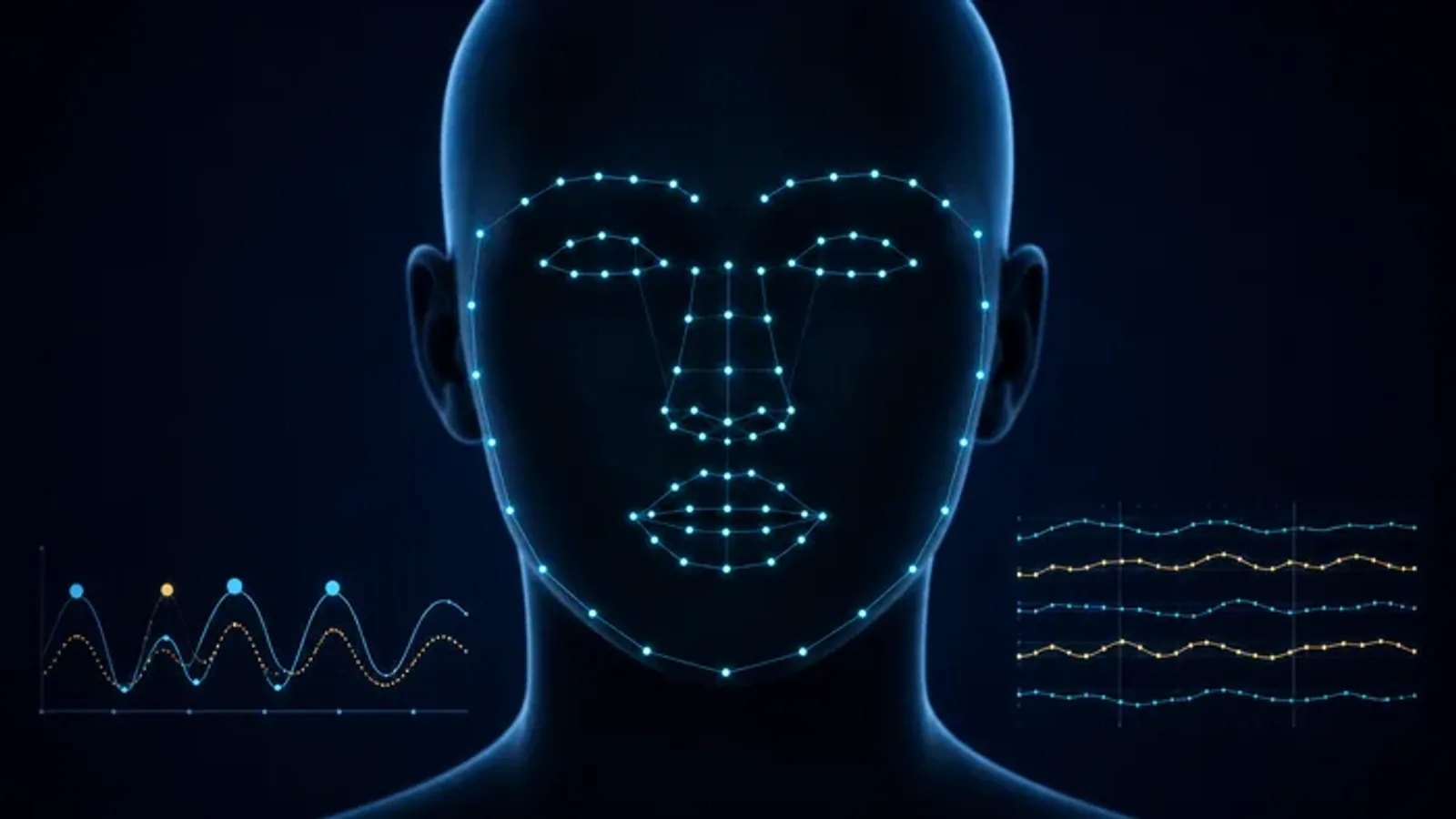 Adult participant completing a facial expression research task with privacy-conscious facial landmark measurement.