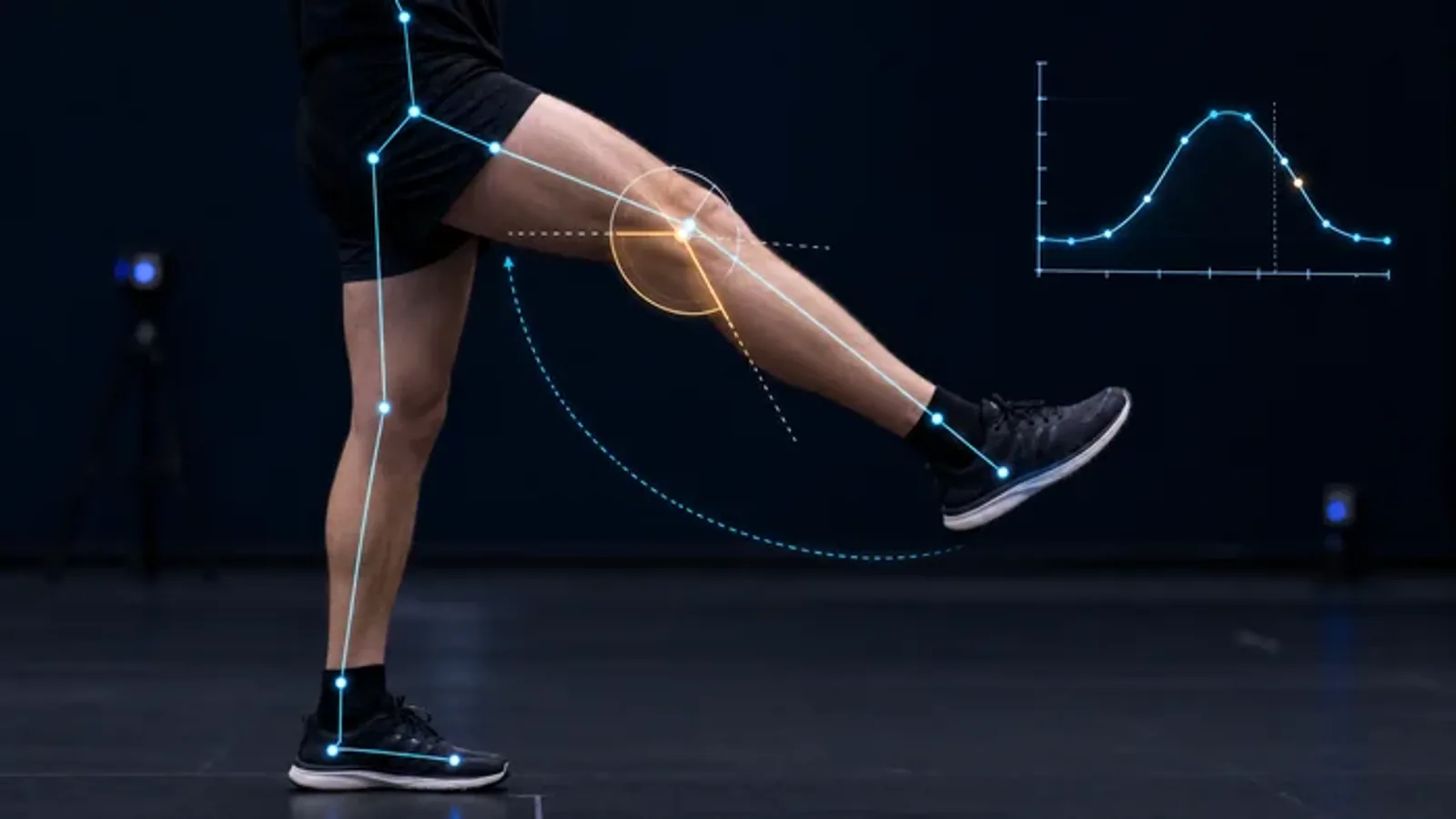 Participant performing a step-down task for orthopedic recovery movement analysis.