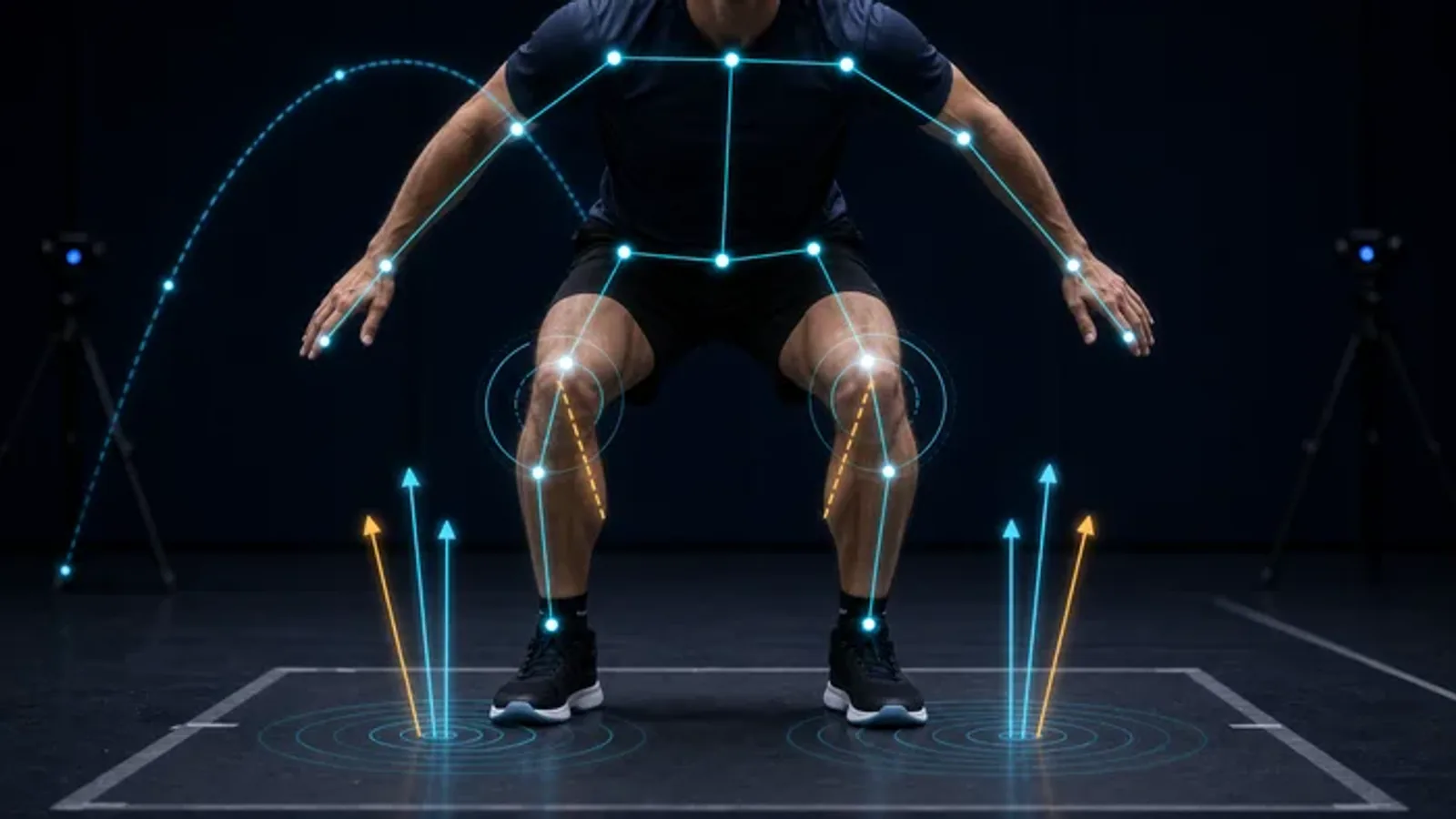 Athlete completing a balance and jump-landing task for return-to-play movement research.