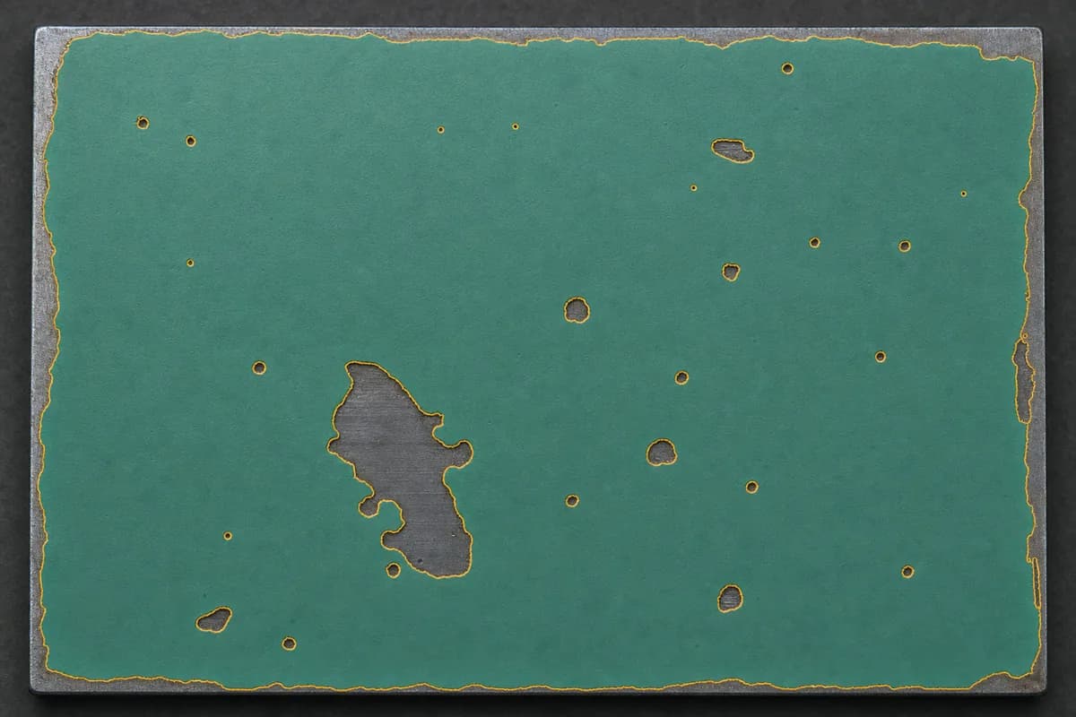 Synthetic top-down coated coupon with a coverage overlay and highlighted uncovered holidays