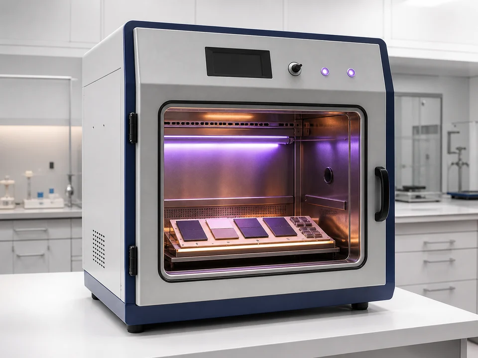 UV aging test chamber for materials stability studies