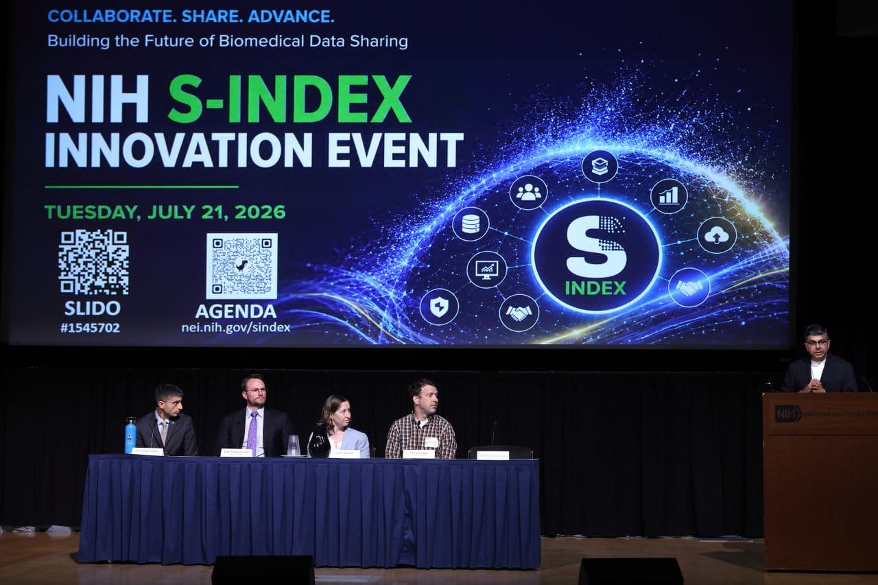 A panel at the NIH S-Index Innovation Event beneath the S-Index event display.