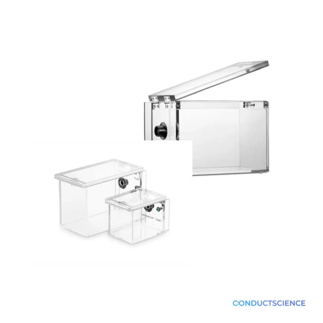 Anesthesia Induction Chamber coaxial and separate I/O configurations with ConductScience watermark