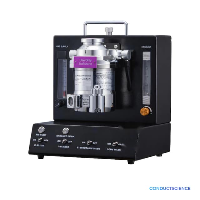 Small Animal Anesthesia Machine with integrated mask scavenging and ConductScience watermark