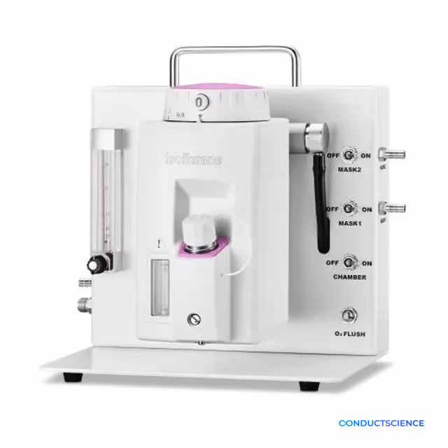 Tabletop Small Animal Anesthesia Machine standard outlet configuration with ConductScience watermark