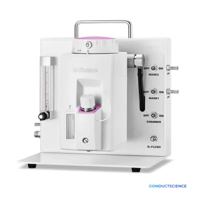 Tabletop Small Animal Anesthesia Machine standard outlet configuration with ConductScience watermark