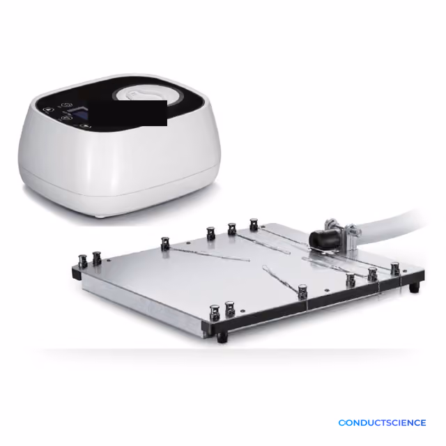 Water-Heated Small Animal Surgical Platform with recirculating pump, warmed pad, mask bracket, and ConductScience watermark
