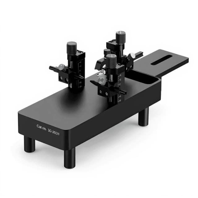 Mouse stereotaxic adapters with ear-bar and head-positioning hardware on a white background