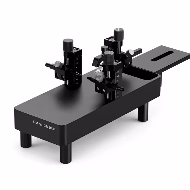 Rat stereotaxic adapters with ear-bar and nose-clip head-positioning hardware on a white background