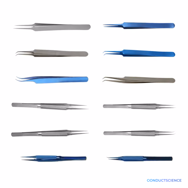 Micro Tweezers for fine tissue handling on a white background with ConductScience watermark