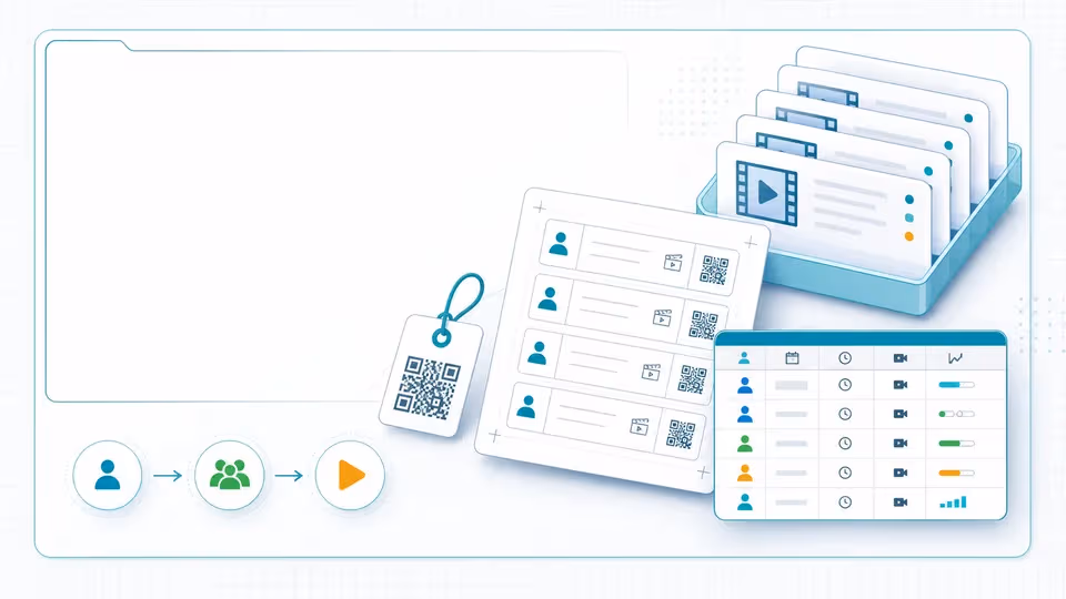 Illustrated human video session label generator with filename labels, QR-style tag, and session manifest