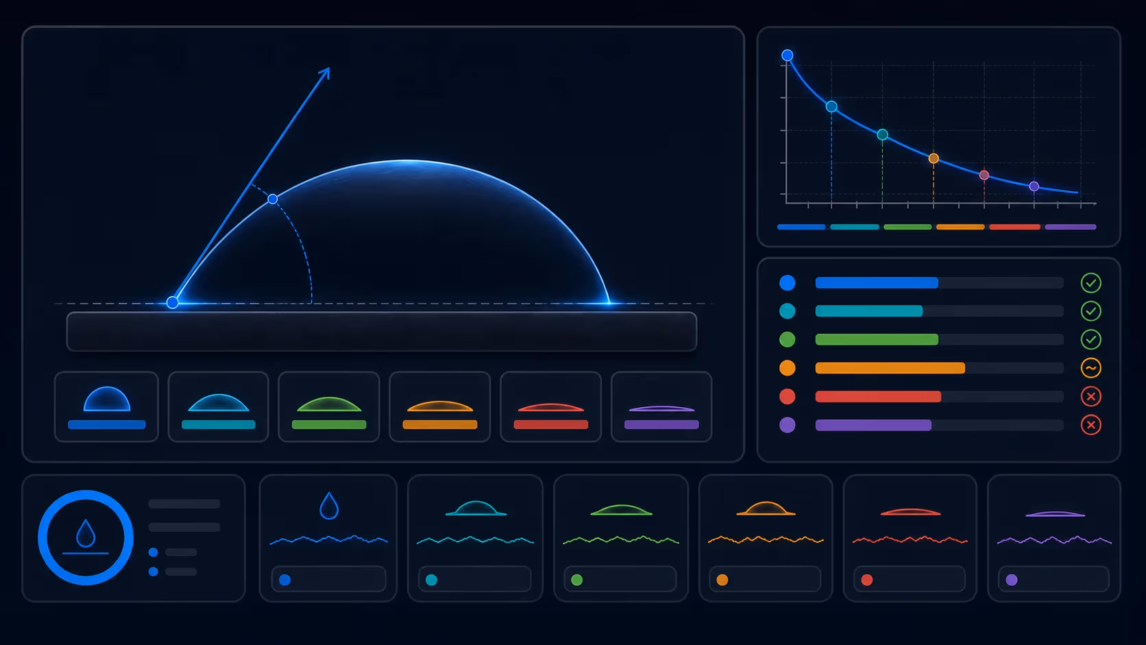 Illustrated contact angle calculator cover for materials science calculations