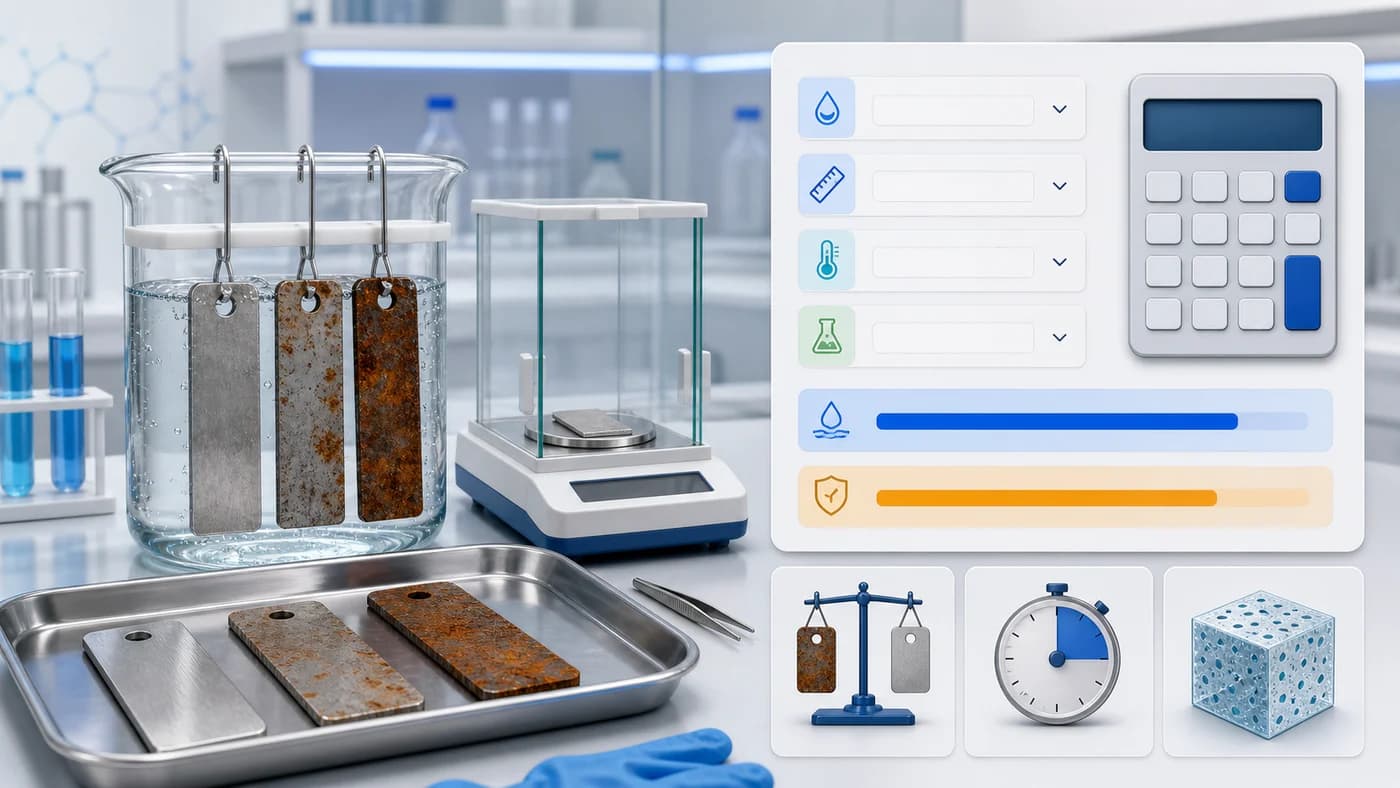 Illustrated corrosion rate calculator cover for materials science calculations