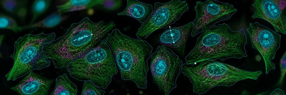 Fluorescence microscopy of cultured cells with segmentation outlines