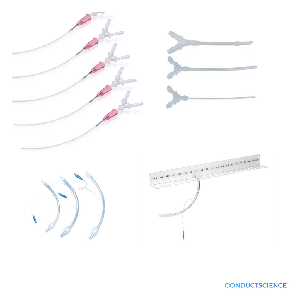 Mouse and rat tracheal cannulas and bracket with ConductScience watermark