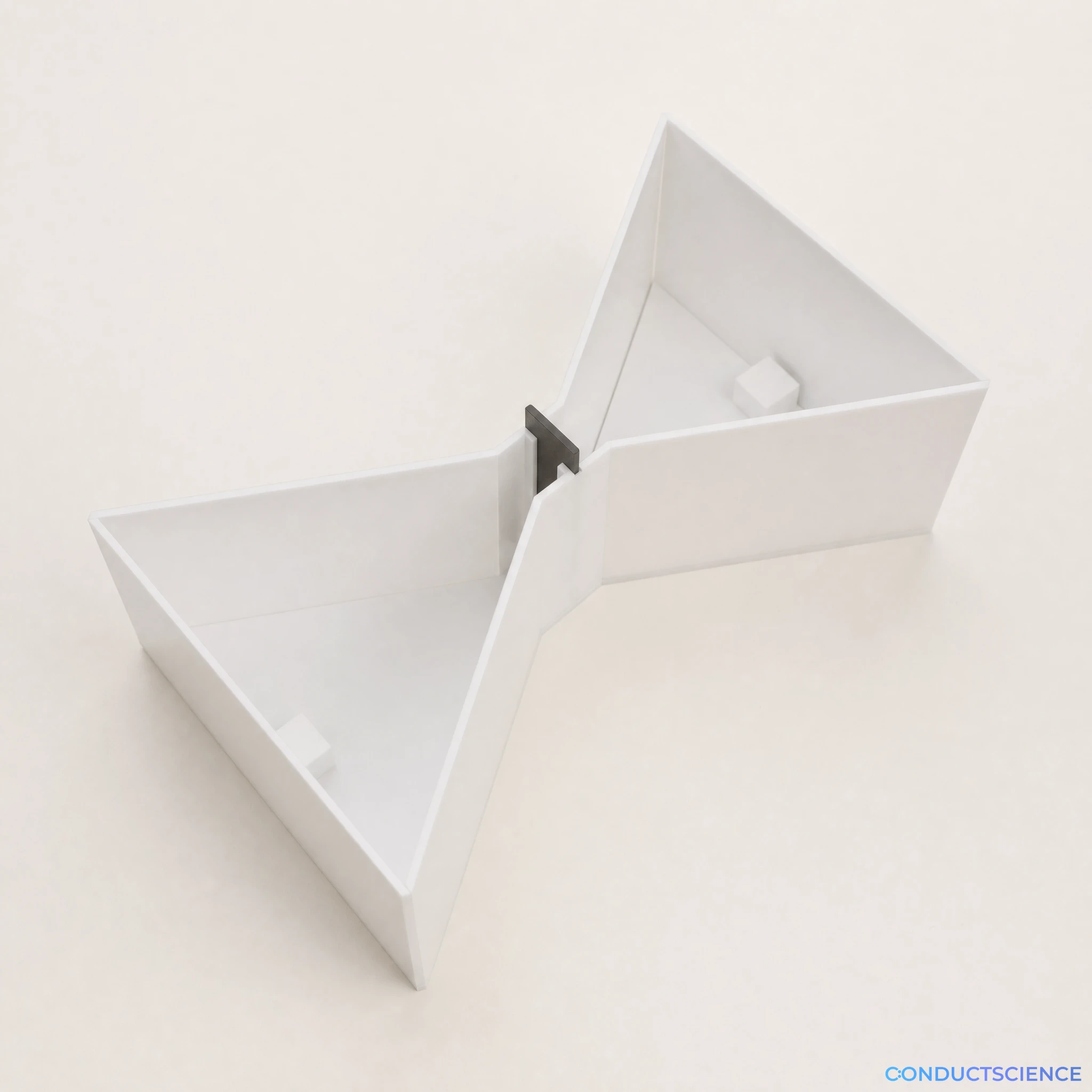 Photorealistic opaque Bow-Tie choice maze with two end chambers and one central manual corridor