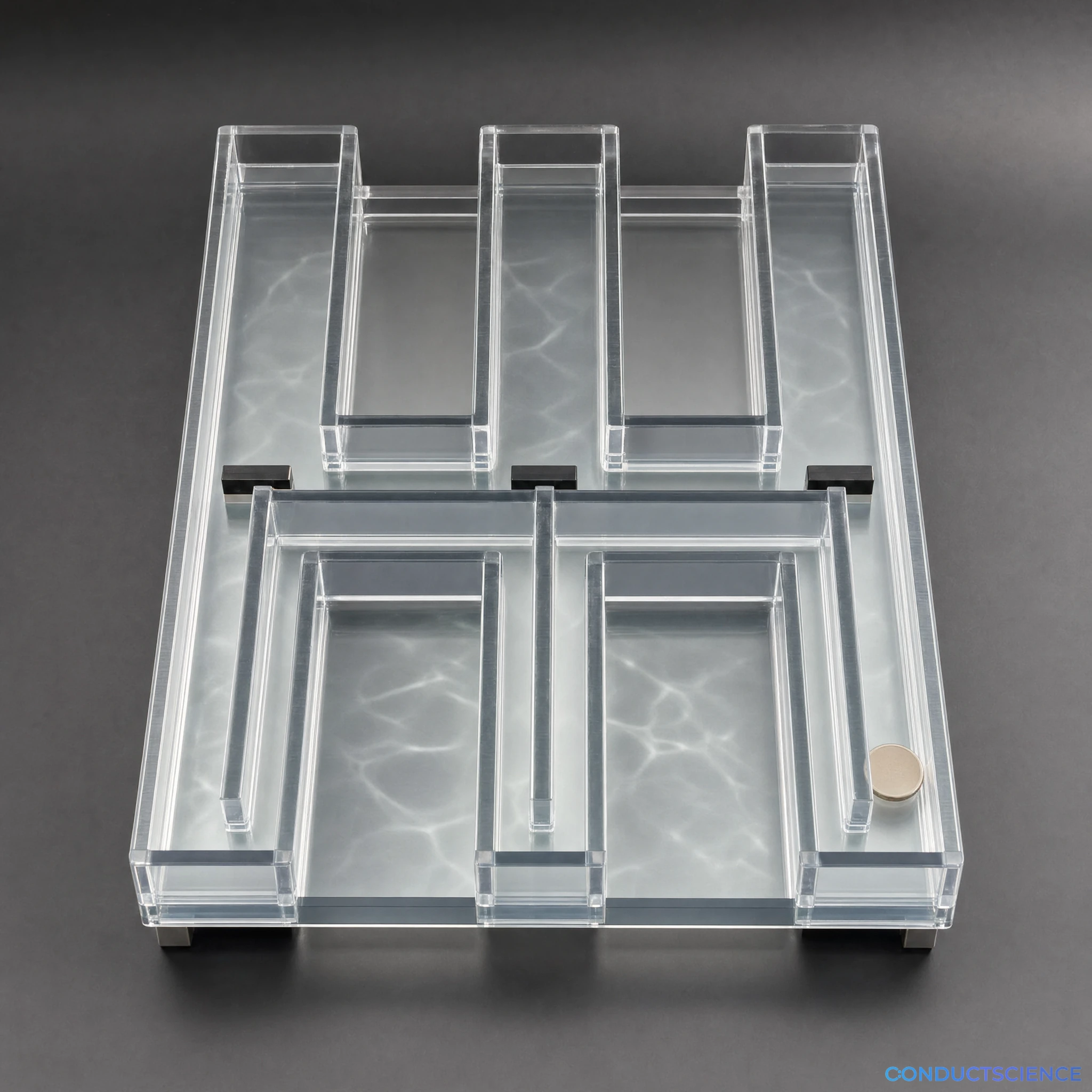 Photorealistic transparent Double-H water maze with six arms and one escape platform