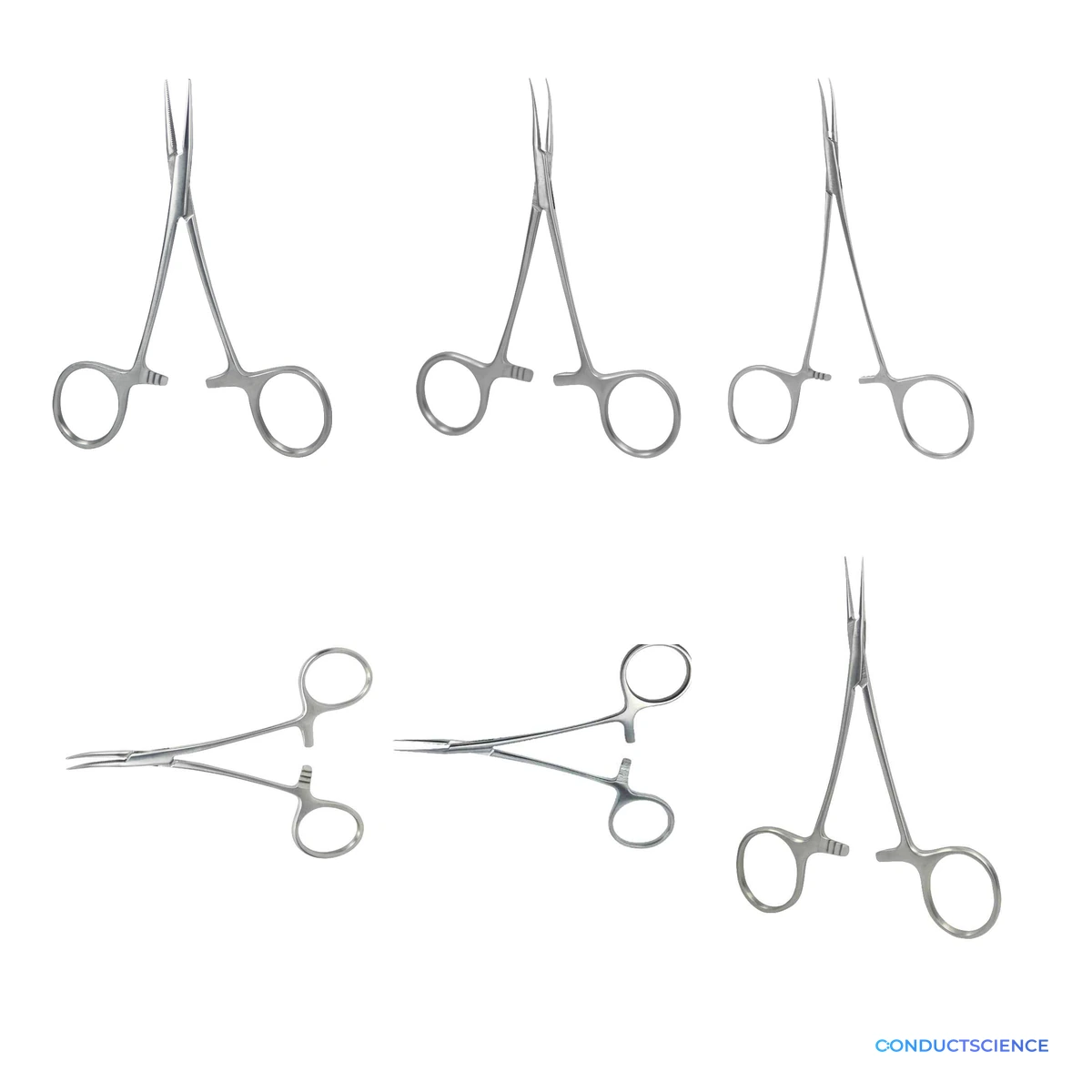 Hemostatic Forceps for small-animal surgical clamping and vessel-control workflows on a white background with ConductScience watermark