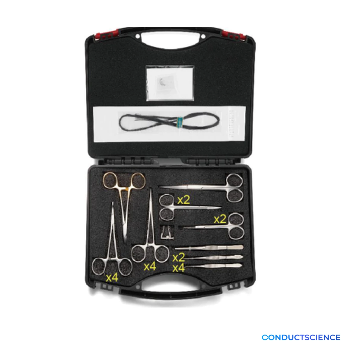 Myocardial Ischemia Surgical Kit case with small-animal cardiac surgery instruments arranged inside