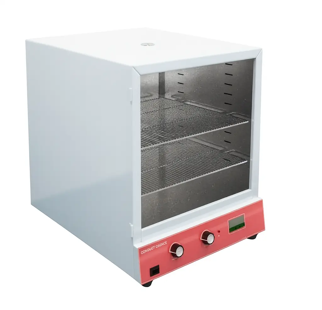 Private Digital Incubator featuring dual mesh shelves and a red digital control panel, isolated on a white background