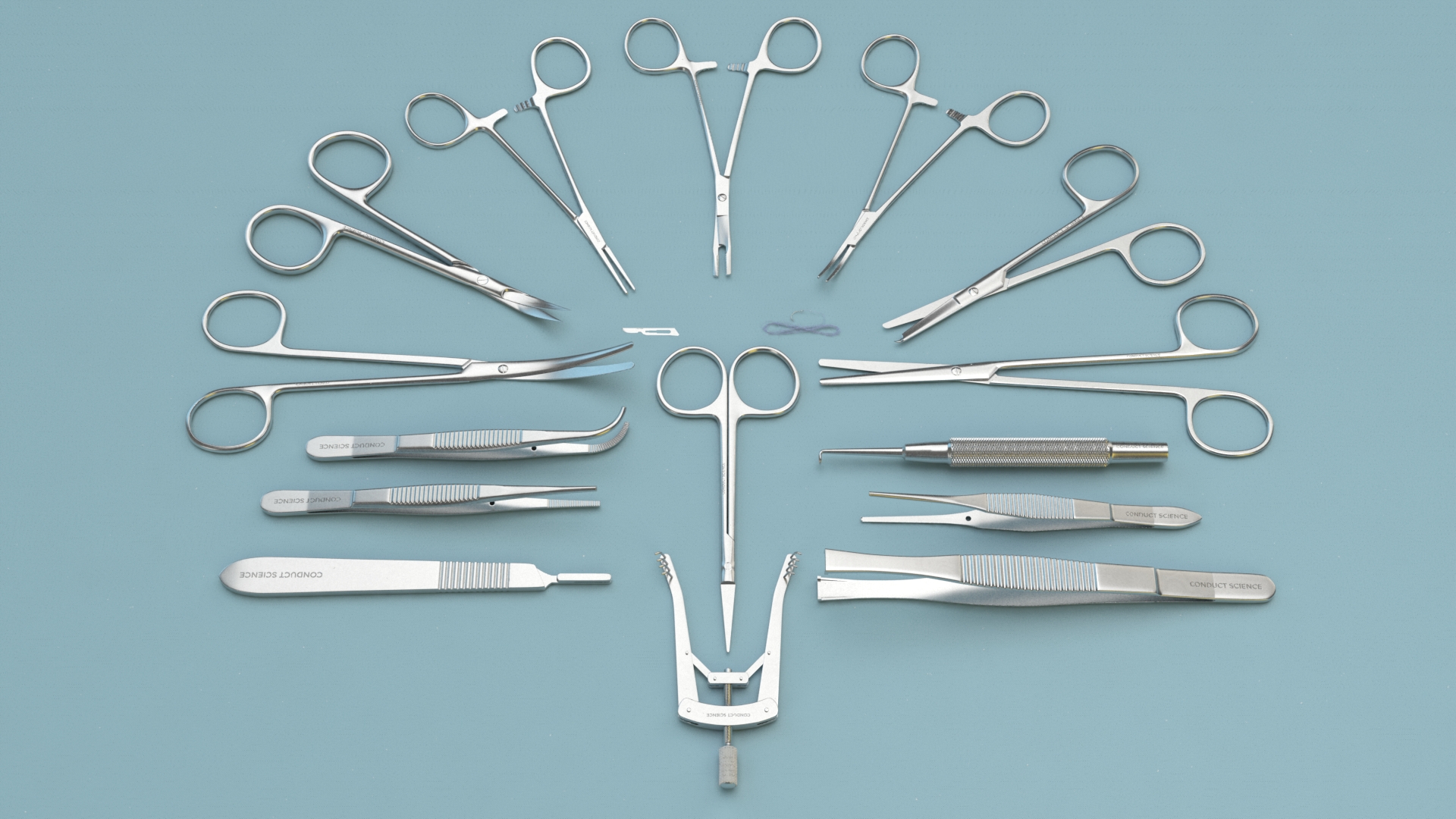 Medical Equipments Concept Fake Skull Scissors And Sterile Tray