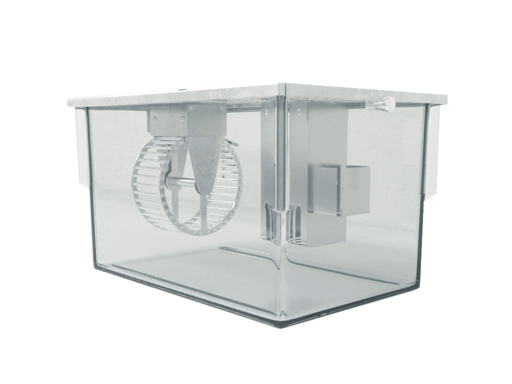 Transparent ConductVision activity wheel chamber for rodent behavioral research, featuring an exercise wheel and monitoring ports.