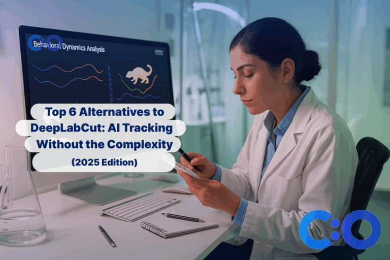 Scientist analyzing multi-animal pose tracking data using AI-based behavioral tracking software