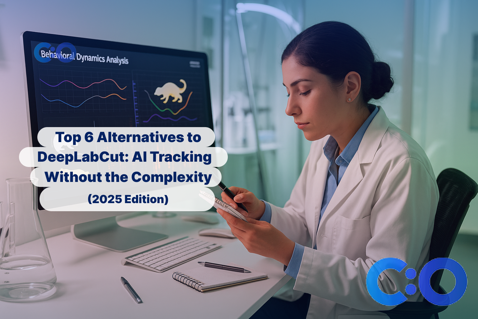 Scientist analyzing multi-animal pose tracking data using AI-based behavioral tracking software
