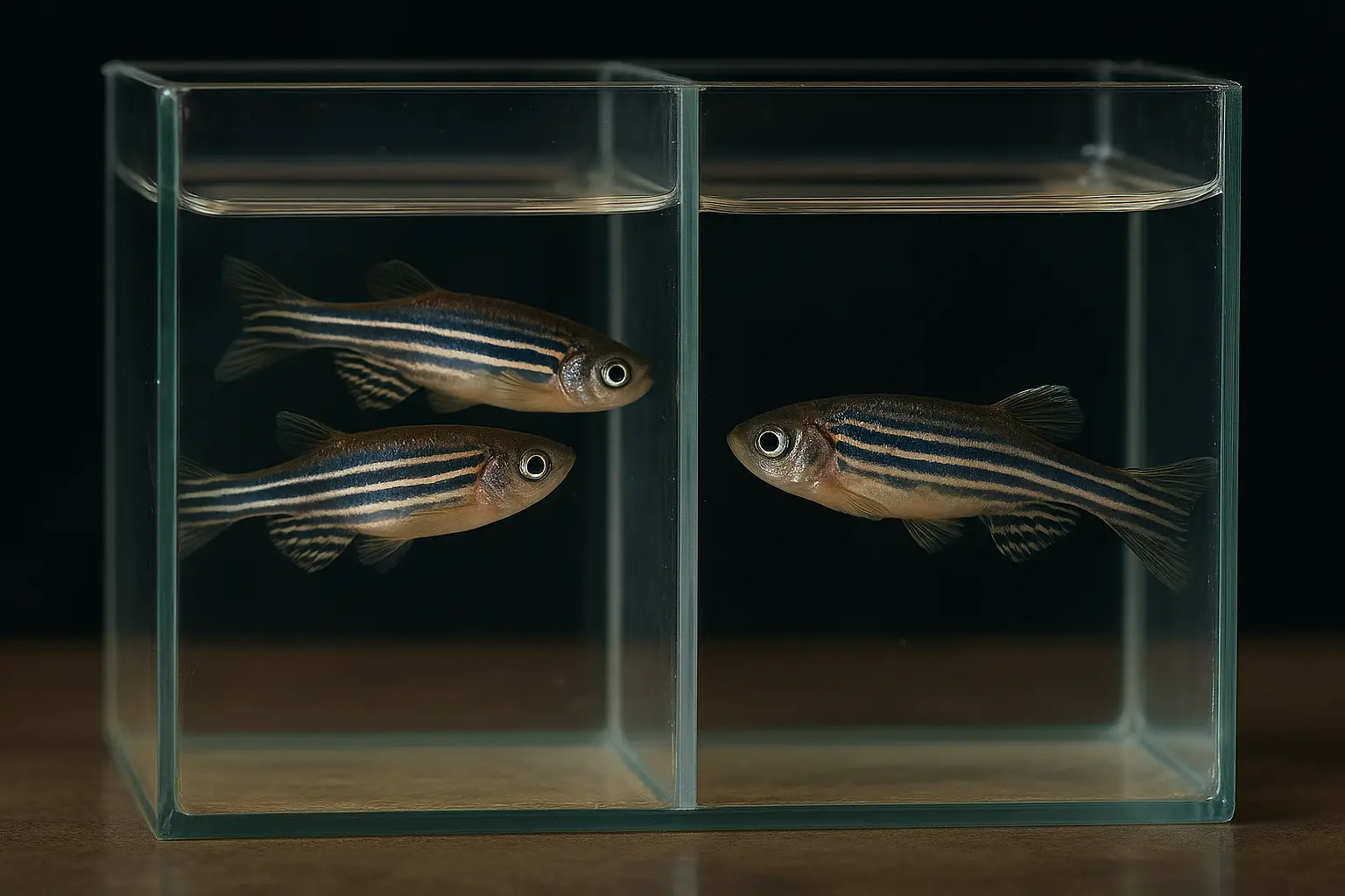 Zebrafish interacting in a divided tank social preference test