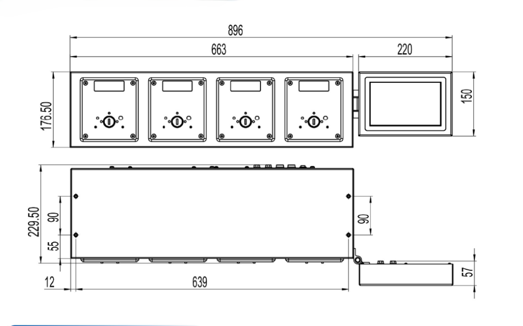 FK600-T4 dimensional drawing — controller and 4-channel dispensing unit