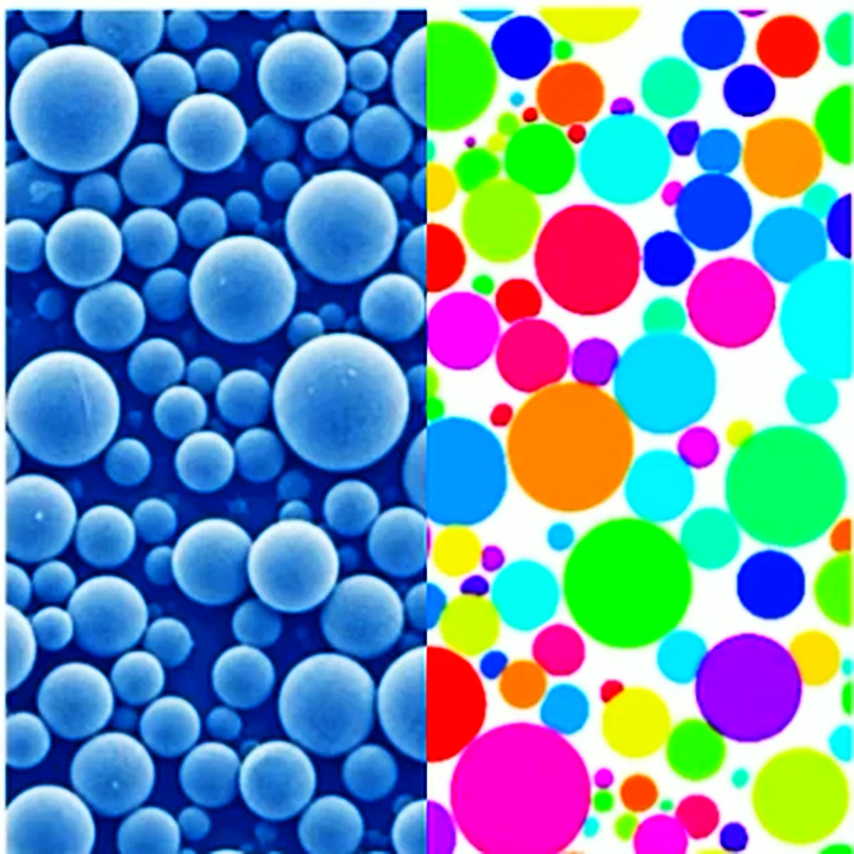 Microspheres: the source image (left) and the segmentation ConductVision Image draws (right)